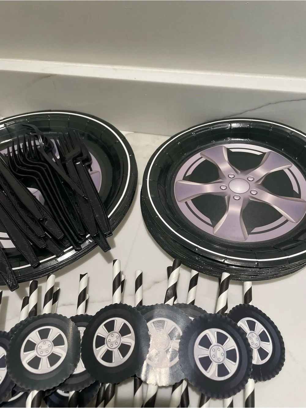 Race Car Party Supplies - Black & White Wheel Theme